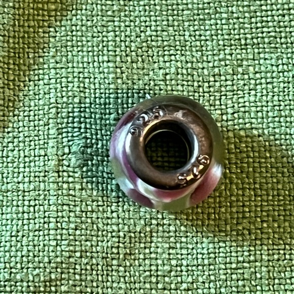 Pandora Murano glass charm, green with pink/white swirl pattern, 1 of set of 5 - Picture 5 of 6